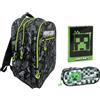 PRESTIGE & DELUXE Zaino Scuola compatibile con Minecraft Tondo 3 Scomparti zip per bambini primaria media + astuccio ovale zip + Diario scolastico F.to Standard 18x14 cm