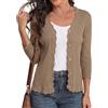 GRECERELLE Cardigan da donna con maniche a 3/4, elegante cardigan con orlo ondulato, scollo a V, giacca leggera a costine per l'estate e le mezze stagioni