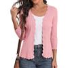 GRECERELLE Cardigan da donna con maniche a 3/4, elegante cardigan con orlo ondulato, scollo a V, giacca leggera a costine per l'estate e le mezze stagioni