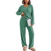 Tankaneo Pigiama lungo da donna, a costine, con tasca | scollo a V, vita elastica, vestibilità ampia, comoda tuta da casa in due pezzi, abbigliamento da notte per autunno e inverno