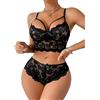Aranmei Lingerie sexy per le donne set reggiseno in pizzo e mutandine set 2 pezzi lingerie babydoll biancheria intima regolabile biancheria da notte, Nero , M