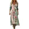 YOSUWOAI Vestito da donna in mussola di lino, con fiori, scollo a V, abito estivo lungo, stile boho, vintage, tunica da spiaggia, arioso, per il tempo libero, colorato, festivo, stile Western Country