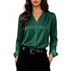 Zeagoo Camicia Donna in Raso Scollo a V Maniche Lunghe Elegante Seta Bluse | Camicetta da Lavoro in Raso | Camicia con Bottoni | Top in Raso | Camicia in Raso e Seta | Bluse a Tinta Unita | S-XXL