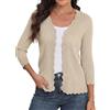 GRECERELLE Cardigan da donna con maniche a 3/4, elegante cardigan con orlo ondulato, scollo a V, giacca leggera a costine per l'estate e le mezze stagioni