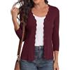 GRECERELLE Cardigan da donna con maniche a 3/4, elegante cardigan con orlo ondulato, scollo a V, giacca leggera a costine per l'estate e le mezze stagioni