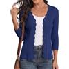 GRECERELLE Cardigan da donna con maniche a 3/4, elegante cardigan con orlo ondulato, scollo a V, giacca leggera a costine per l'estate e le mezze stagioni