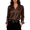 Zeagoo Camicia Donna in Raso Scollo a V Maniche Lunghe Elegante Seta Bluse | Camicetta da Lavoro in Raso | Camicia con Bottoni | Top in Raso | Camicia in Raso e Seta | Bluse a Tinta Unita | S-XXL