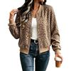 Generico Giacca Bomber Donna Leopardata Corta Maniche Lunghe con Tasche Zip Autunno | Giacca Bomber Donna Leopardata Corta Maniche Lunghe con Zip Colletto Baseball Polsini Coste Tasche Casual Primavera e Autunno