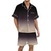 Generic Set Notte Uomo in Seta di gelso con Stampa a Righe, Camicia con Bottoni e Pantaloni, Elegante