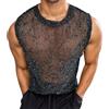 RAOKENSU Canotta da uomo a rete trasparente con strass, top senza maniche, scollo rotondo, canotta metallica lucida, top per feste, discoteca, rave, abbigliamento estivo, top in maglia trasparente