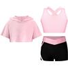 inlzdz Tuta da Ginnastica Artistica Bambina Felpa con Cappuccio a Maniche Corte + Crop Top + Pantalocini Sportivi Completo Sportiva Palestra Fitness Activewear