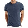 Hisir Camicia Henley Uomo Estate Classica Cotone Manica Corta Button Down Camicia Casual Uomo Camicie
