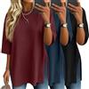 Tenare 3 Pack Maglie Donna in Maglia Waffle a Maniche 3/4, Girocollo Oversize T-Shirt, Camicette Morbide Spacchi Laterali