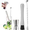 DLDIZM Set 3 Strumenti Bar in Acciaio Inox, Jigger Misurino Doppio per Cocktail, Cucchiaio da Bar e Pestello per Ghiaccio, Kit per Mojito e Cocktail, Accessorio per Bartender(A)