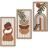 Putuo Decor Set di 3 quadri da parete astratti boho con motivo foglie, decorazione da parete incorniciata in beige marrone per soggiorno, camera da letto, corridoio, ufficio, moderno arco arte