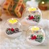 Glasseam Portacandele di Natale in Vetro: Set di 3 Portacandele Decorativi Natalizi con Bacche Rosse E Pigne Portacandele Votive per Centrotavola, Regalo per Feste