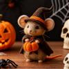 Generic Topolino di Halloween con cappello da strega, ornamento per topo di Halloween in feltro di lana fatto a mano, zucche infeltrite ad ago, decorazione per la casa, regali