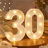 ENLACE Lampada a LED con numeri illuminati, numeri 30, luce bianca calda, funzionamento a batteria, 21 cm, numeri illuminati per 30° compleanno, festa, decorazione per matrimoni