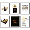 HoozGee Splendide stampe artistiche in nero e oro, decorazione per la stanza, con labbra dorate, per profumo, bottiglia di profumo, poster artistici, citazioni e detti (27,9 x 35,6 cm senza cornice)