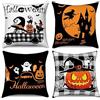 Hnmdmyi Copricuscino Halloween 50x50 Set di 4, Hnmdmyi Cappello Strega Gatto Nero Zucca Buffalo Plaid Camion Pipistrello Castello Fantasma Copricuscino Decorativo Lino Copricuscino per Divano Letto Home Decor