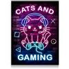 Dazzlewall Arte Murale Capricciosa del Gatto Gamer, Poster Stile Neon Gatti e Videogiochi per Sala Giochi o Camera degli Adolescenti, 12x16 Pollici senza Cornice