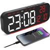 Foyucool Sveglia Digitale da Comodino con Doppio Allarme per Dormiglioni | Orologio Alimentato a Rete con Batteria di Backup, 4 Livelli di Luminosità, Luce Notturna Ambiente, Timer, USB