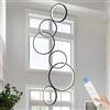 ZenithBeam Moderna Anello Lampada A Sospensione LED Dimmerabile Geometria Scale Lampadario Da Soggiorno Nero Luci Pendenti Sala Da Pranzo Alberghi Ingresso Lampada Regolabile In Altezza Plafoniera（6-Ring）