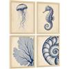 Nacnic Poster Costiera Blu con Medusa, Cavalluccio Marino e Arte Nautilus | Set di 4 stampe artistiche - Formato A3 (29,7x42 cm) senza cornice - Solo poster