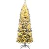 COSTWAY Albero di Natale Innevato con Luci 150/180/210 cm | Albero Natale Slim con Luci LED Bianche Calde, Rami Realistici e Densi e Base in Metallo, da Casa, Negozio e Ristorante