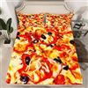Loussiesd Set di lenzuola per pizza per bambini Deliziosa biancheria da letto per pizza divertente lenzuolo con angoli per ragazzi leggero copripiumino matrimoniale con 2 federe