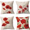 Tainrun Federe Cuscino Divano, Fiori di papavero rosso(40x40cm) Set di 4 pezzi Stampa Fronte-Retro Morbido Cuscini Lino Caso Modern Copricuscini con Cerniera Invisibile per Soggiorno Sedia Letto Decorativo