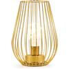 TRIROCKS Lampada da Tavolo a Batteria 21 cm Alta, Lanterna a Forma di Gabbia con Luci LED Calde per Soggiorno, Giardino, Matrimonio, Interno ed Esterno (Oro)