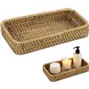 ChAusa Rettangolare Vassoios Portaoggetti, 21×11 x 4cm Vassoio Decorativo | Colore Legno Naturale Rattan Vassoio per Carta Igienica, Organizer da Scrivania Cucina, Trucco, Ornamenti