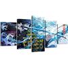 ZHONGYUTONG 5 pezzi Demon Slayer Stampe su tela incorniciate Kimetsu Personaggio anime giapponese Tanjiro Poster Pittura HD per soggiorno (150x80cm)