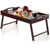 KADAX Tavolo da Letto, Vassoio per la Colazione in Legno di Pino, 19 x 30 x 50 cm, Vassoio da Servizio, Pieghevole, Vassoio per la Colazione a Letto, Tavolo da Appoggio (Marrone Scuro)
