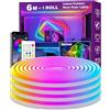NUERPO Striscia LED al neon da 6 m, strisce LED flessibili, controllo RGB con app/telecomando, impermeabile, sincronizzazione musicale, per camera da letto, interni, luci al neon RGB IP65 per esterni