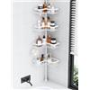 Ruhetfam Mensola telescopica per doccia senza fori, organizer per bagno, scaffale telescopico a 4 livelli, mensola angolare per shampoo, per doccia, mensola da bagno, regolabile in altezza, 56-304 cm, bianco