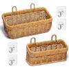 YNNHUDEEP 2 cesti portaoggetti intrecciati in rattan, organizer da parete, mensola da parete in rattan, cestino per frutta, cestini sospesi per cucina, soggiorno, bagno