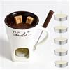 Taurion Tazza per fonduta al cioccolato, set con forchetta e lumino, 200 ml, in ceramica, multiuso, per formaggio, cioccolato, burro e caramello (bianco)