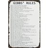 FJQWKLF Cartello retrò in latta Gibbs-Rules, divertenti cartelli vintage in metallo, poster con regole di punteggio, cartello retrò da parete, decorazione rustica per bar, cucina, casa, garage, caverna dell