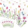 TJYJOY Confezione da 6 tovaglie in plastica con motivi floreali primaverili - Tovaglia con fiori selvatici Copritavolo monouso a tema floreale per baby shower compleanno Decorazioni per feste 51 x 86 pollici