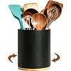VIQIHEOE Portaposate in legno, girevole a 360°, cilindrico, organizer per utensili da cucina, decorazione da cucina rustica, utensili da cucina, portaposate, cucchiaio (marrone scuro)