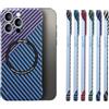 Bpoeee Carbon Fiber Texture Magnetic Case, Carbon Fiber Texture Frameless for Magnetic Charging Phone Case for iPhone 16/15/14/13/12/11 PRO Max Case (Blue Purple,15 PRO)