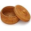 Ameble Cesto portaoggetti in vimini rattan naturale con coperchio, cesto decorativo intrecciato a mano per bancone della cucina, soggiorno, bagno, decorazioni per la casa in fattoria, rotondo