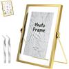 Generic Cornice portafoto in vetro, 15 x 20 cm, colore oro, con 2 pinzette in acciaio inox