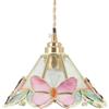 Bieye L30999 - Lampadario in vetro colorato, stile Tiffany, colore: Rosa | Motivo floreale e farfalle; luccio da soffitto in ottone; cavo rivestito in tessuto; luce calda d'atmosfera.