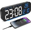 Foyucool Sveglia Digitale da Comodino con Doppio Allarme per Dormiglioni | Orologio Alimentato a Rete con Batteria di Backup, 4 Livelli di Luminosità, Luce Notturna Ambiente, Timer, USB