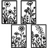PRESSINART 4 Pezzi 4 Stili Decorazione Murale in Metallo Nero A Forma di F | Sculture Murali di Fiori, Arte Sospesa In Ferro Floreale Minimalista Nera per Giardino Esterno, Soggiorno, Camera Da Letto, D