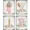 Dazzlewall Set di 4 Poster Fiori Rustici Rosa con Utensili da Cucina per Cucina Sala da Pranzo 20×25 cm Senza Cornice