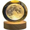 KAZETEC Sfera di cristallo 80 mm, lampada a sfera di cristallo lunare, grande sfera di cristallo 3D, decorazione magica luce calda con base in legno, luce notturna Decolamp, come regalo di compleanno